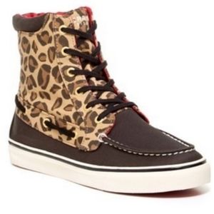 Sperry Top Sider Leopard Animal Print High Top Shoes Women's Size 9